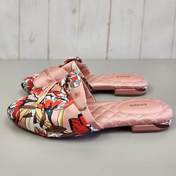 Birdies Preppy Casual The Songbird Floral Slip-On Mules Satin Peach Pink 7 - Picture 5 of 13